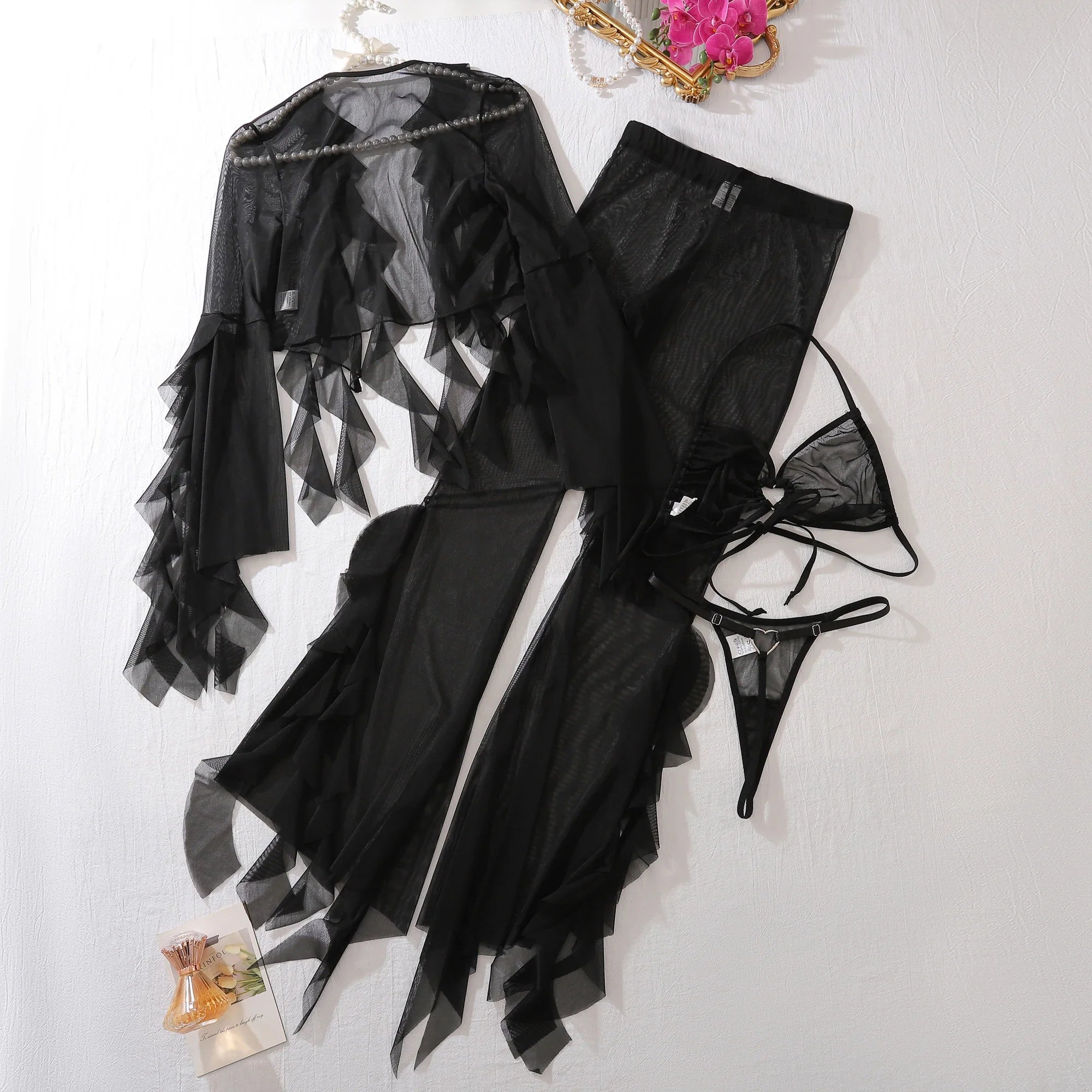 LINGERIE BRA PANTIES MESH BLOUSE and PANTIES 4 PIECE SET