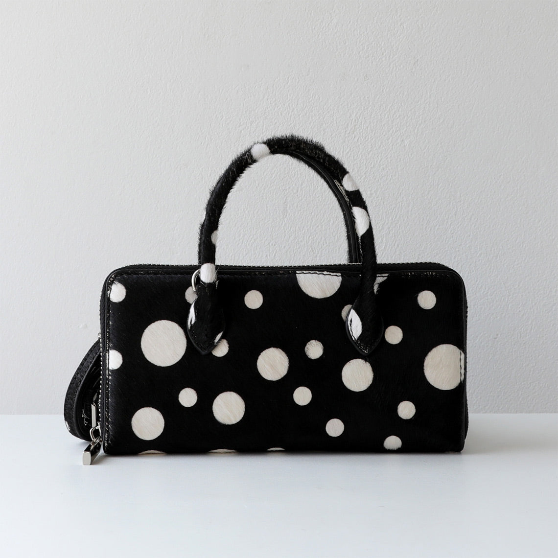 Fur Leather Polka Dot Small Clutch Handbag