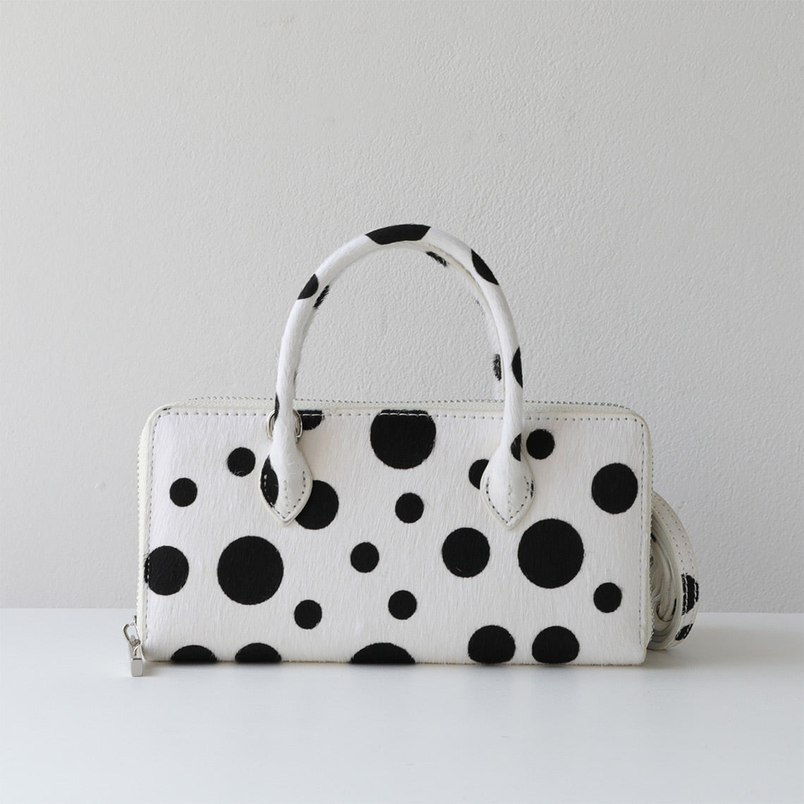 Fur Leather Polka Dot Small Clutch Handbag