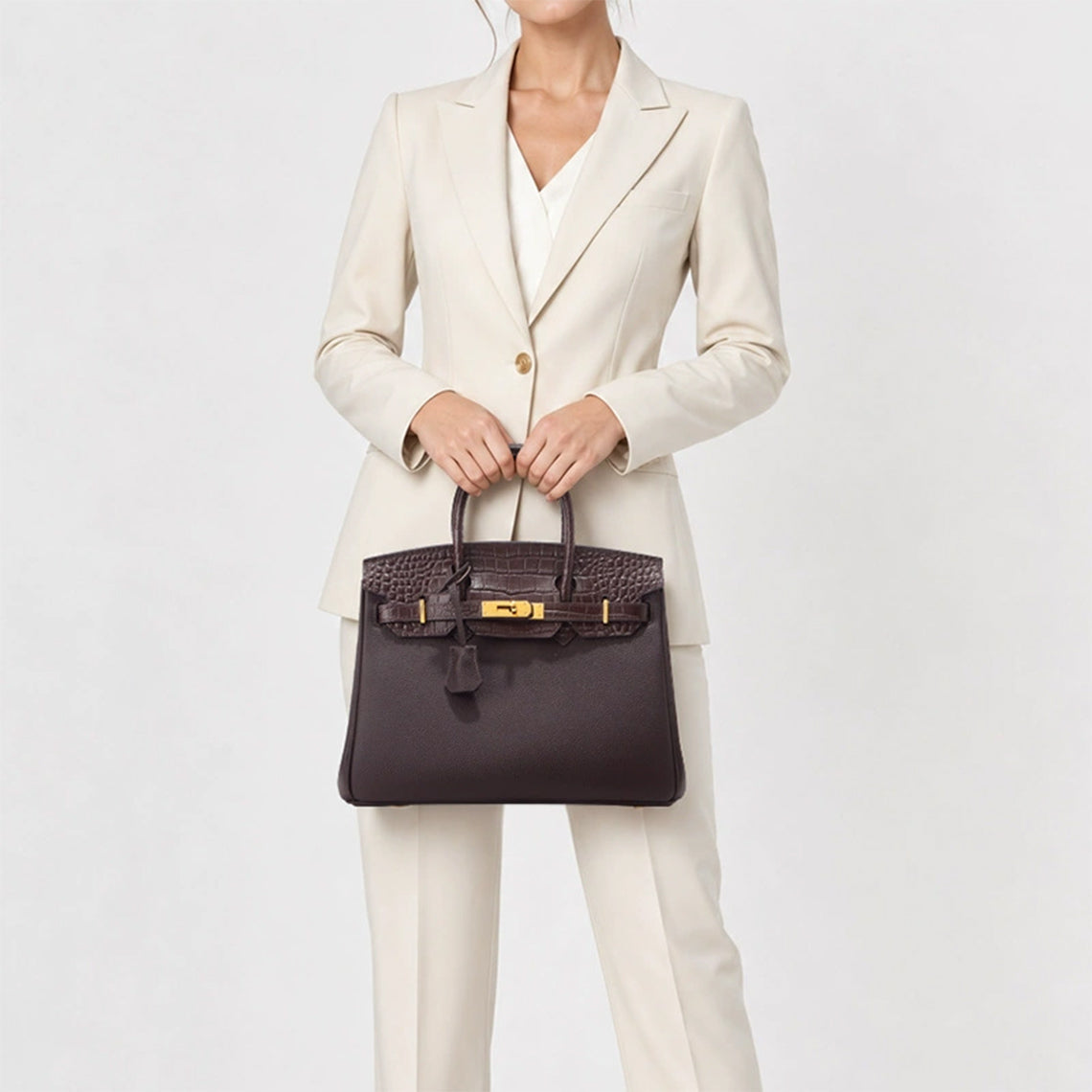 Top Grain Leather Croc Flap New Birk Handbag