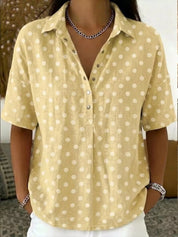 Classic Polka Dot Shirt – Light Gray Buttoned Front – Chaotic Fashion