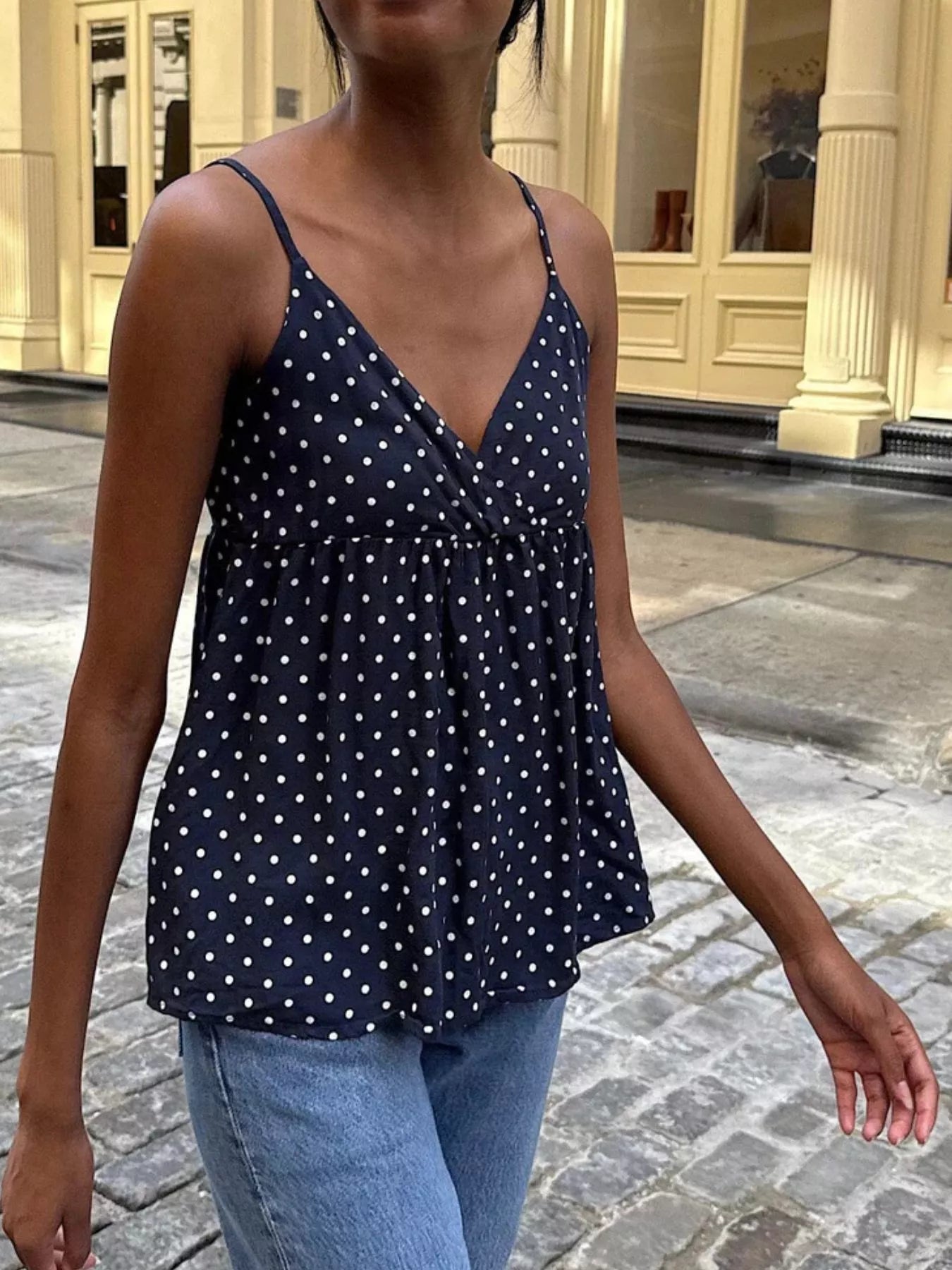 Polka Dot V-Neck Top – Lightweight Layering Cami – Chaotic Fashion