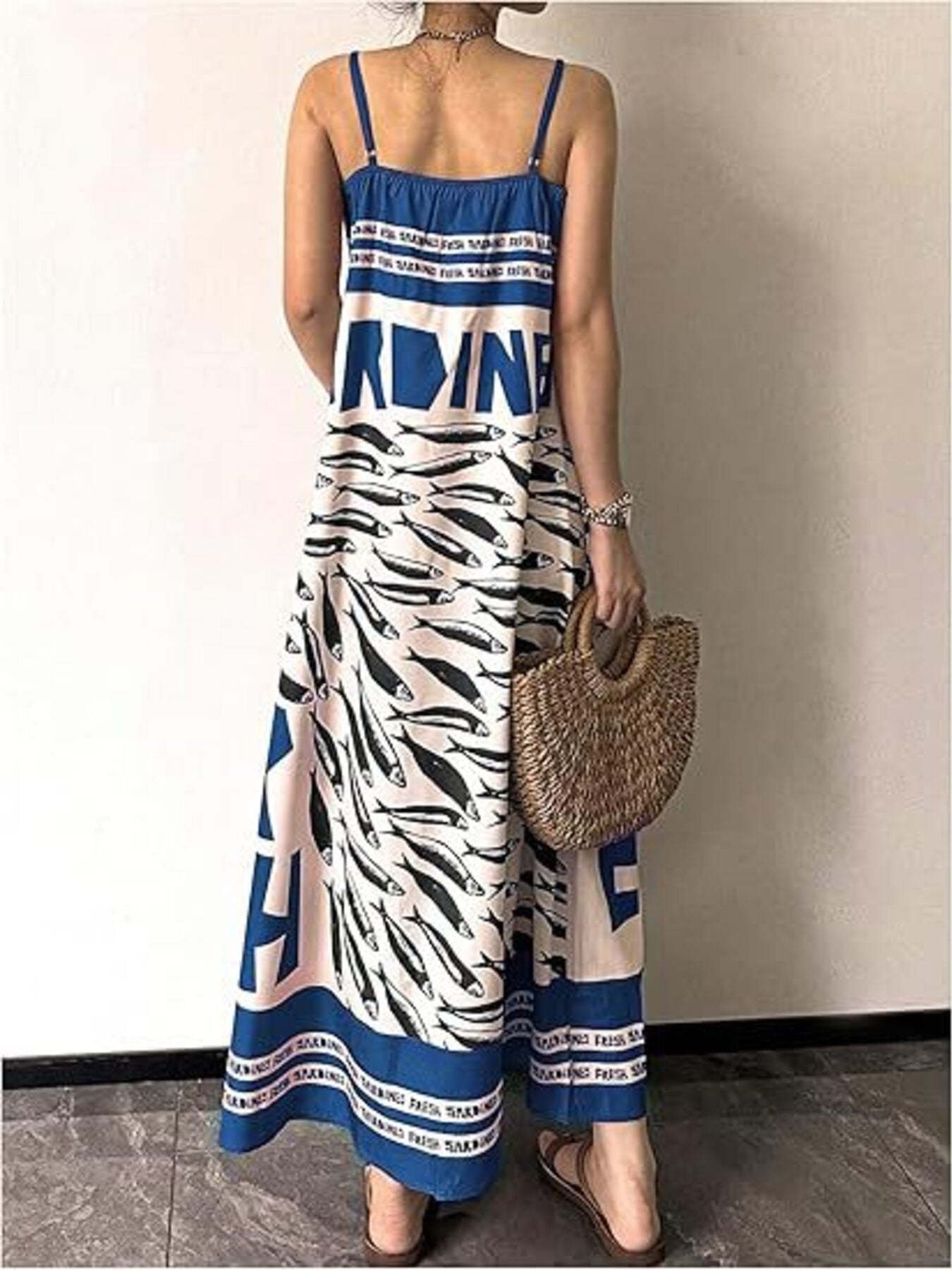 Summer Maxi Dress – Blue Novelty Print – Chaotic Fashion