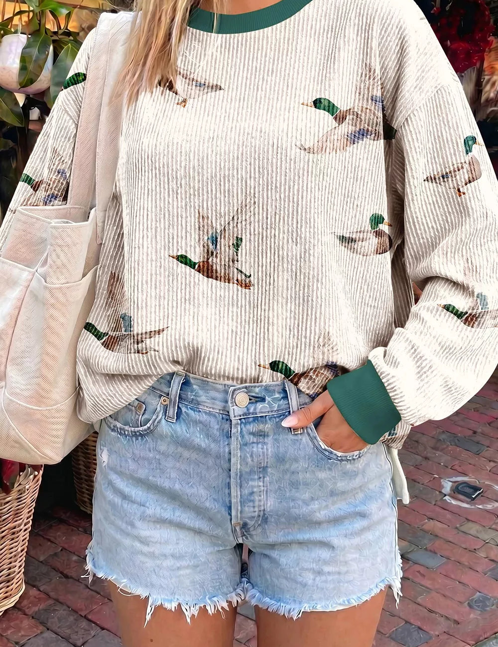Women's printed sweater, round neck