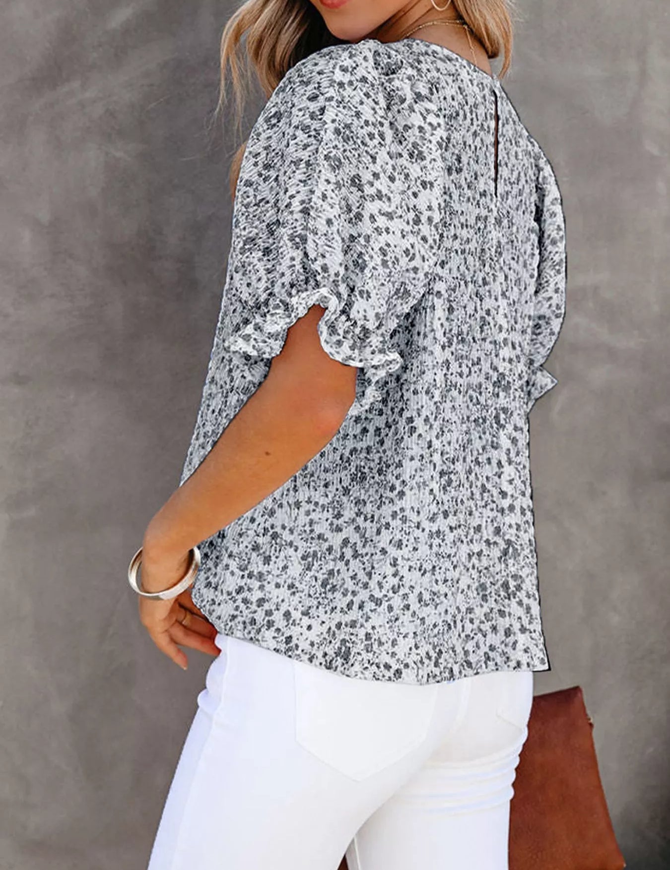 Ruffle Sleeve Floral Top – Sky Blue Colorway – Chaotic Fashion