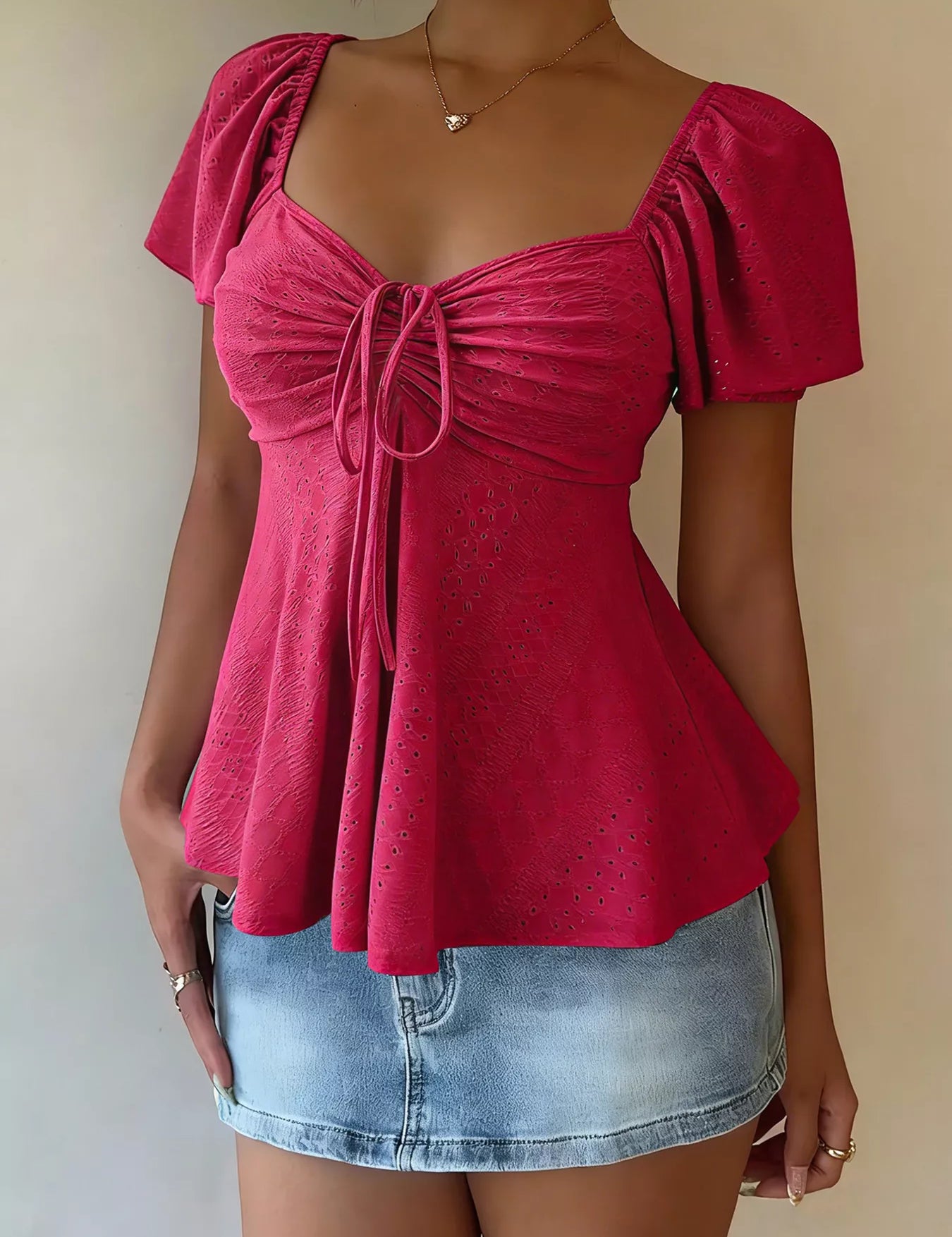 Flutter Sleeve Eyelet Top – Fluorescent Green Colorway – Chaotic Fashion