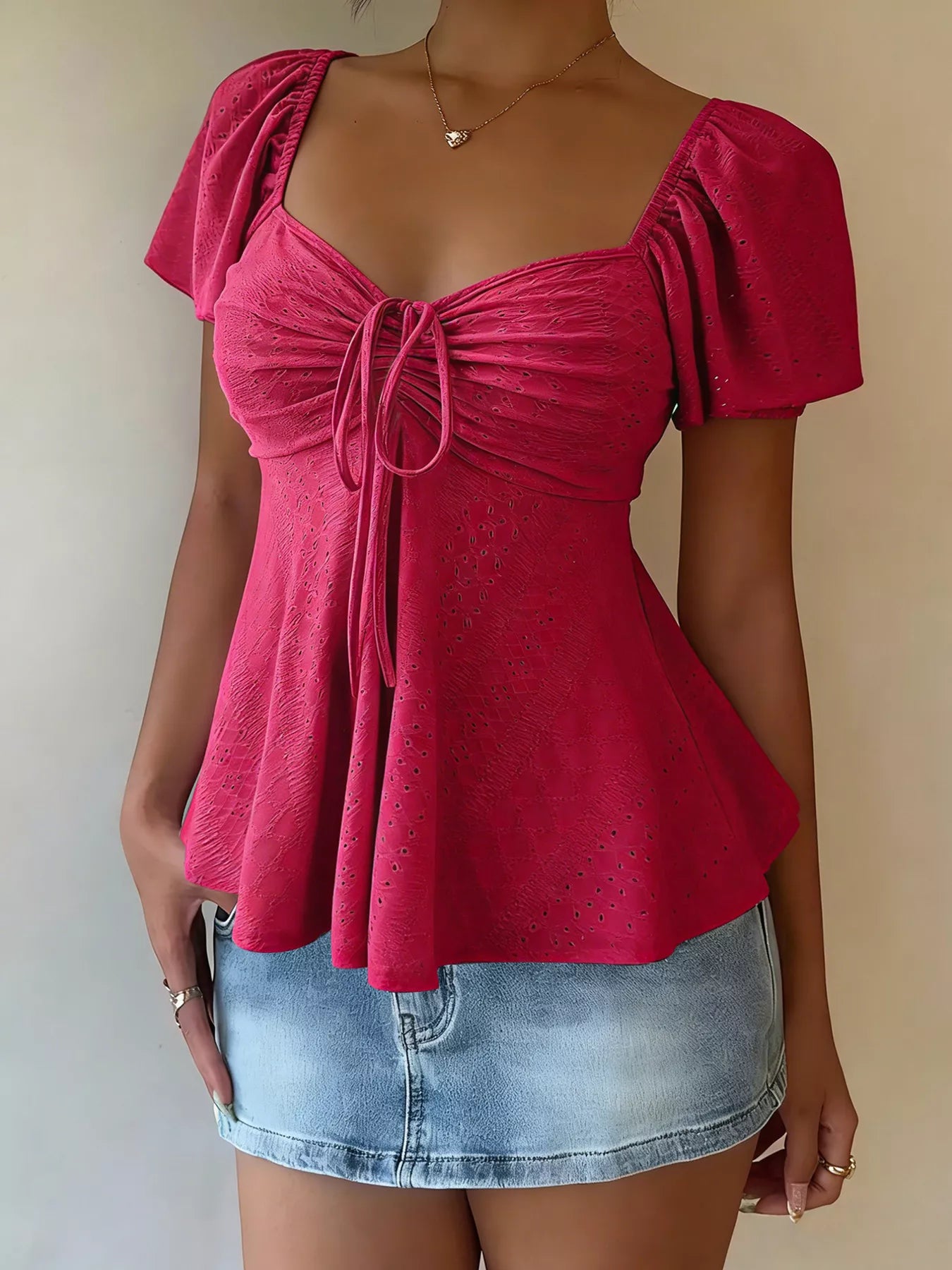 Flutter Sleeve Eyelet Top – Fluorescent Green Colorway – Chaotic Fashion