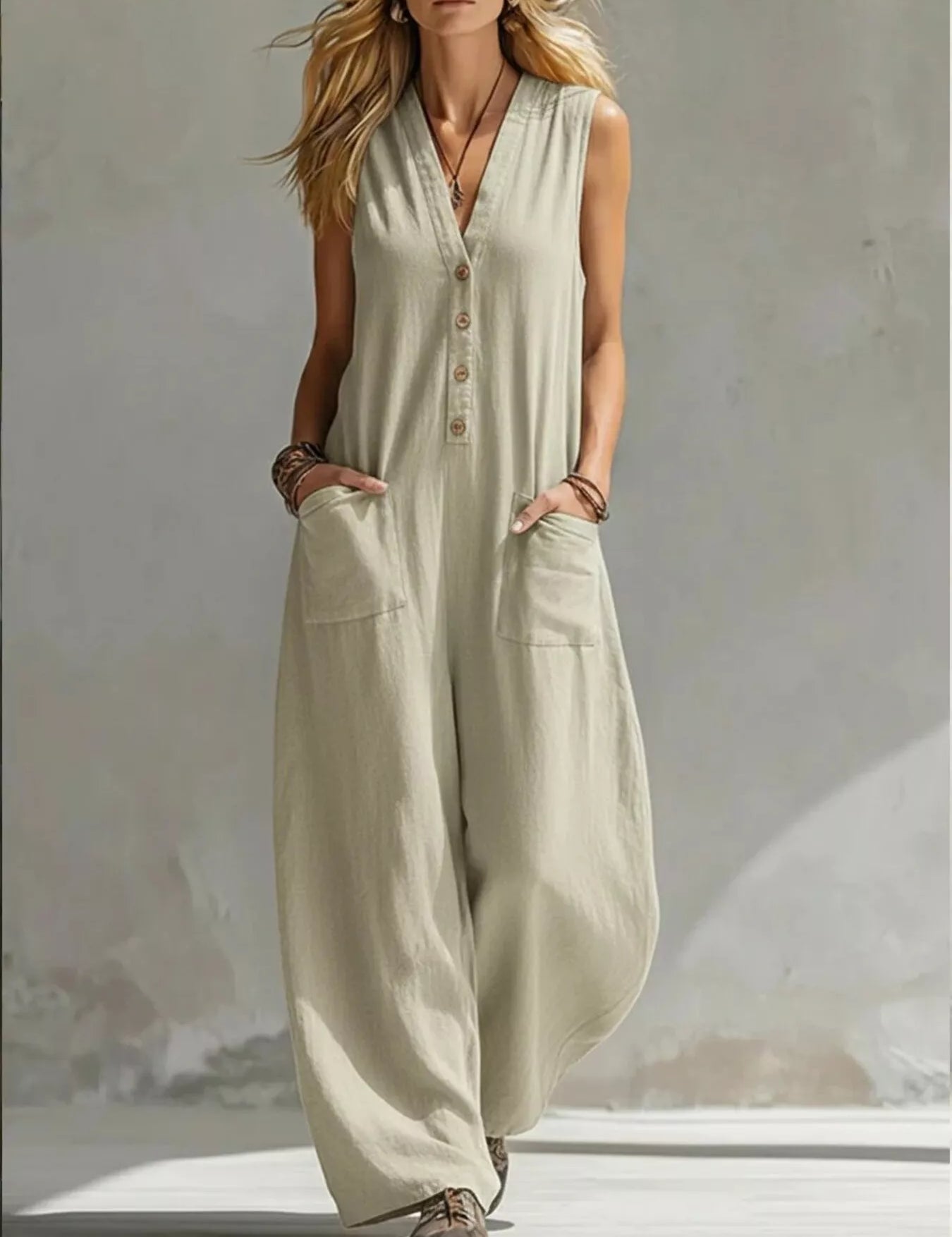 Sleeveless Jumpsuit – Wide-Leg Cut in Army Green – Chaotic Fashion