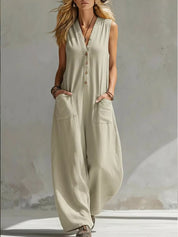 Sleeveless Jumpsuit – Wide-Leg Cut in Army Green – Chaotic Fashion