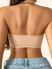 Strapless push up bra in apricot, back view showing the smooth strapless band