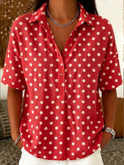 Button-Front Polka Dot Shirt – Soft Fabric in Matcha Color – Chaotic Fashion