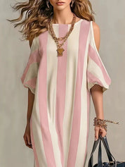 Women's maxi dress in striped, cold shoulder