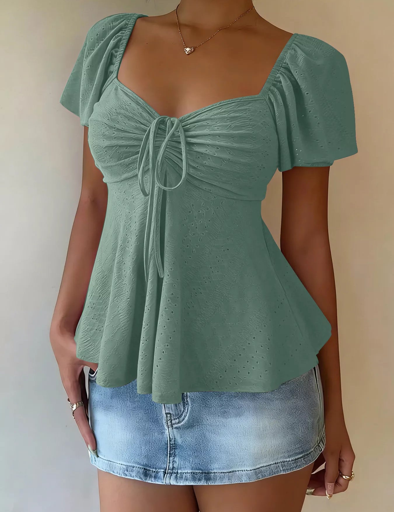 Women's Eyelet Top – Airy Flutter Sleeves – Chaotic Fashion
