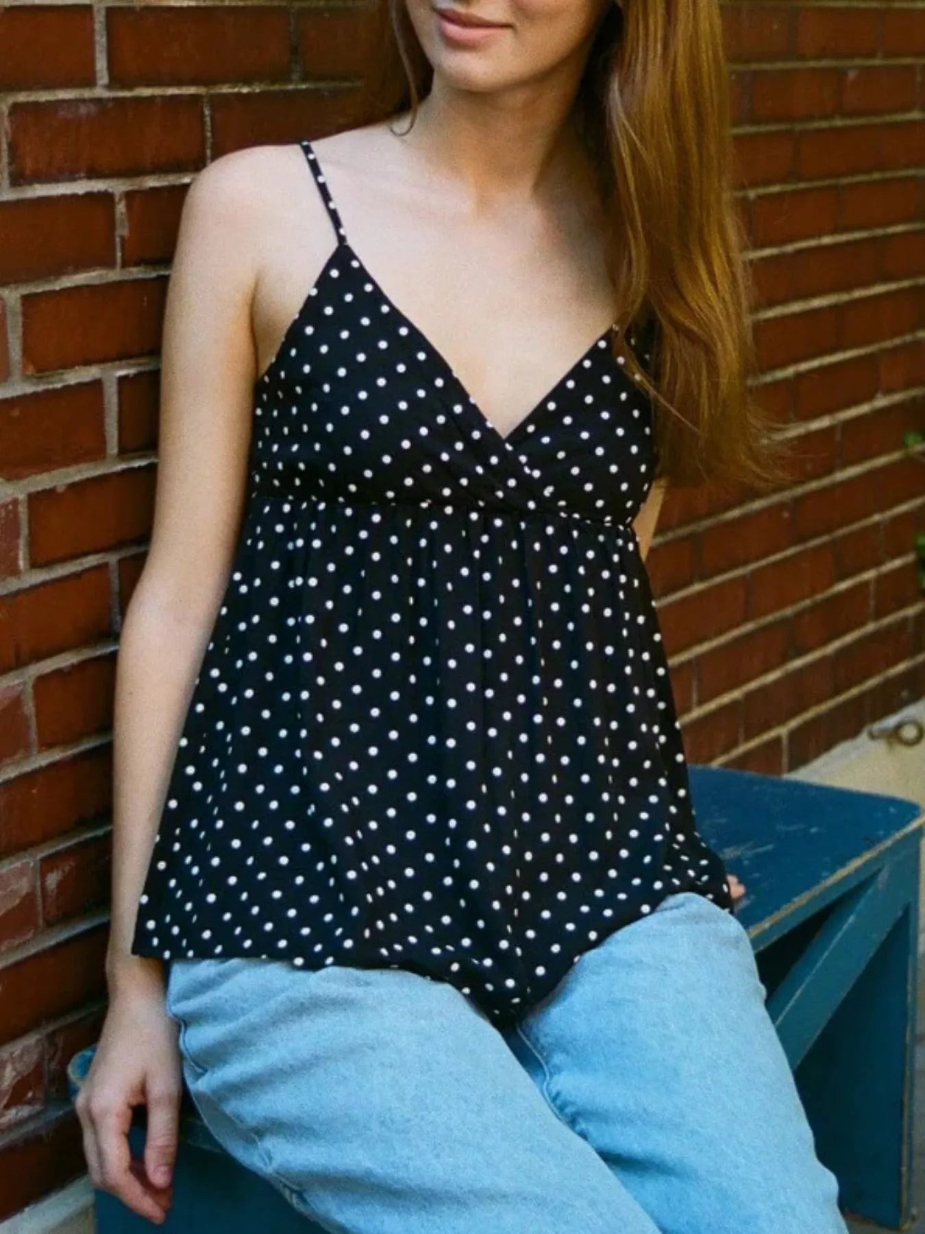 Polka Dot Flowy Top – Warm-Weather V-Neck Cami – Chaotic Fashion