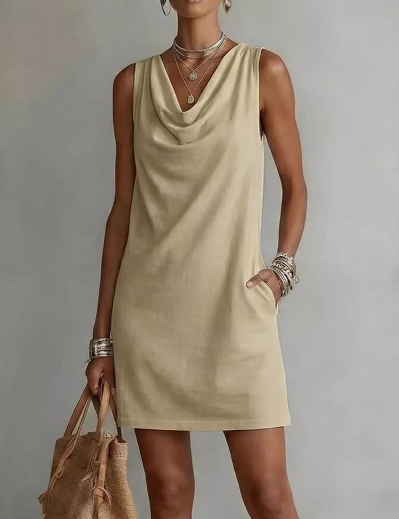 Women's mini dress, cowl neck sleeveless