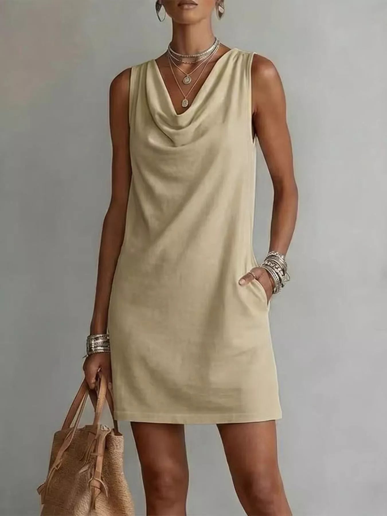 Women's mini dress, cowl neck sleeveless