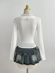 Lace Trim Knit Tee – Body-Skimming Fit – Chaotic Fashion