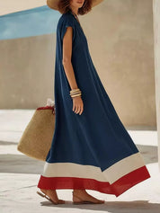 Women's maxi dress in colour block, v-neck