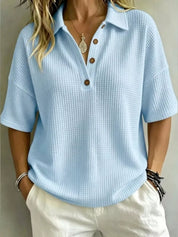 Button Detail Polo Top – Sky Blue Colorway – Chaotic Fashion