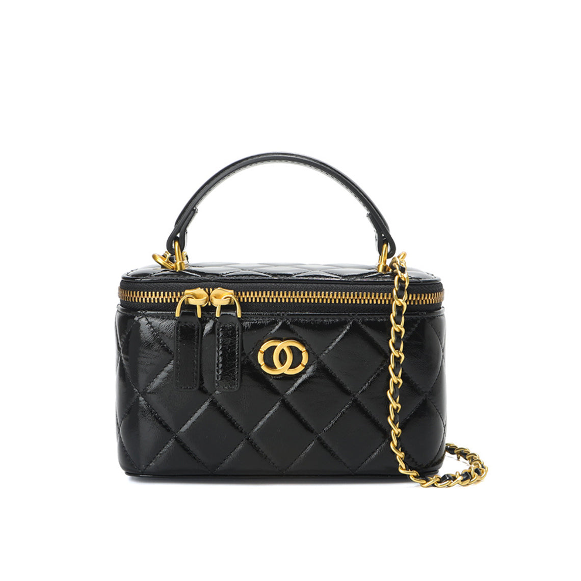 Top Grain Leather Quilted Vanity Box Bag