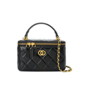 Top Grain Leather Quilted Vanity Box Bag