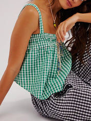 Gingham Check Crop Top – Flirty Tie Bow Front – Chaotic Fashion