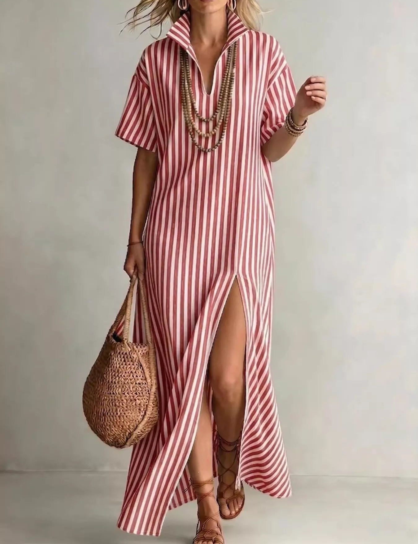 Plus Size Maxi Dress – Light Blue Striped Silhouette – Chaotic Fashion
