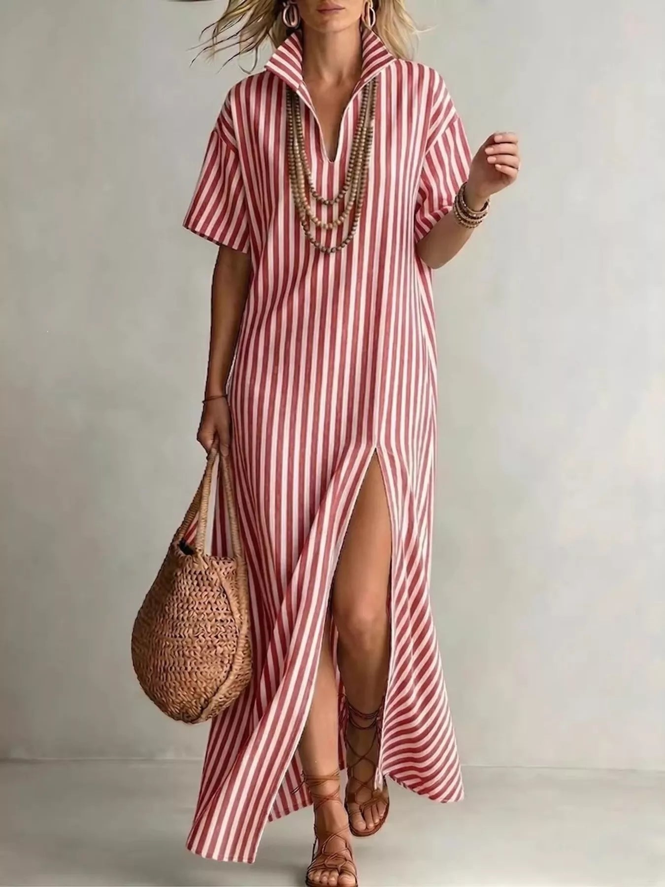 Plus Size Maxi Dress – Light Blue Striped Silhouette – Chaotic Fashion