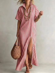 Plus Size Maxi Dress – Light Blue Striped Silhouette – Chaotic Fashion