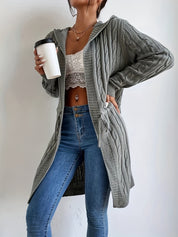 Women’s Long Knit Cardigan | V-Neck Hooded Drawstring Sweater for Fall & Winter