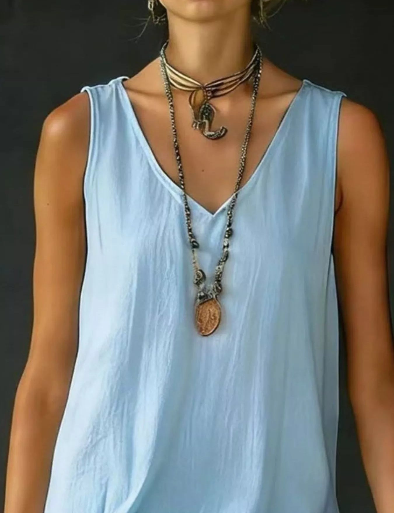 Women's midi dress, v-neck sleeveless