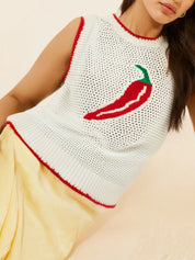 Open-Knit Tank Top – Beach-Ready Beige Style – Chaotic Fashion