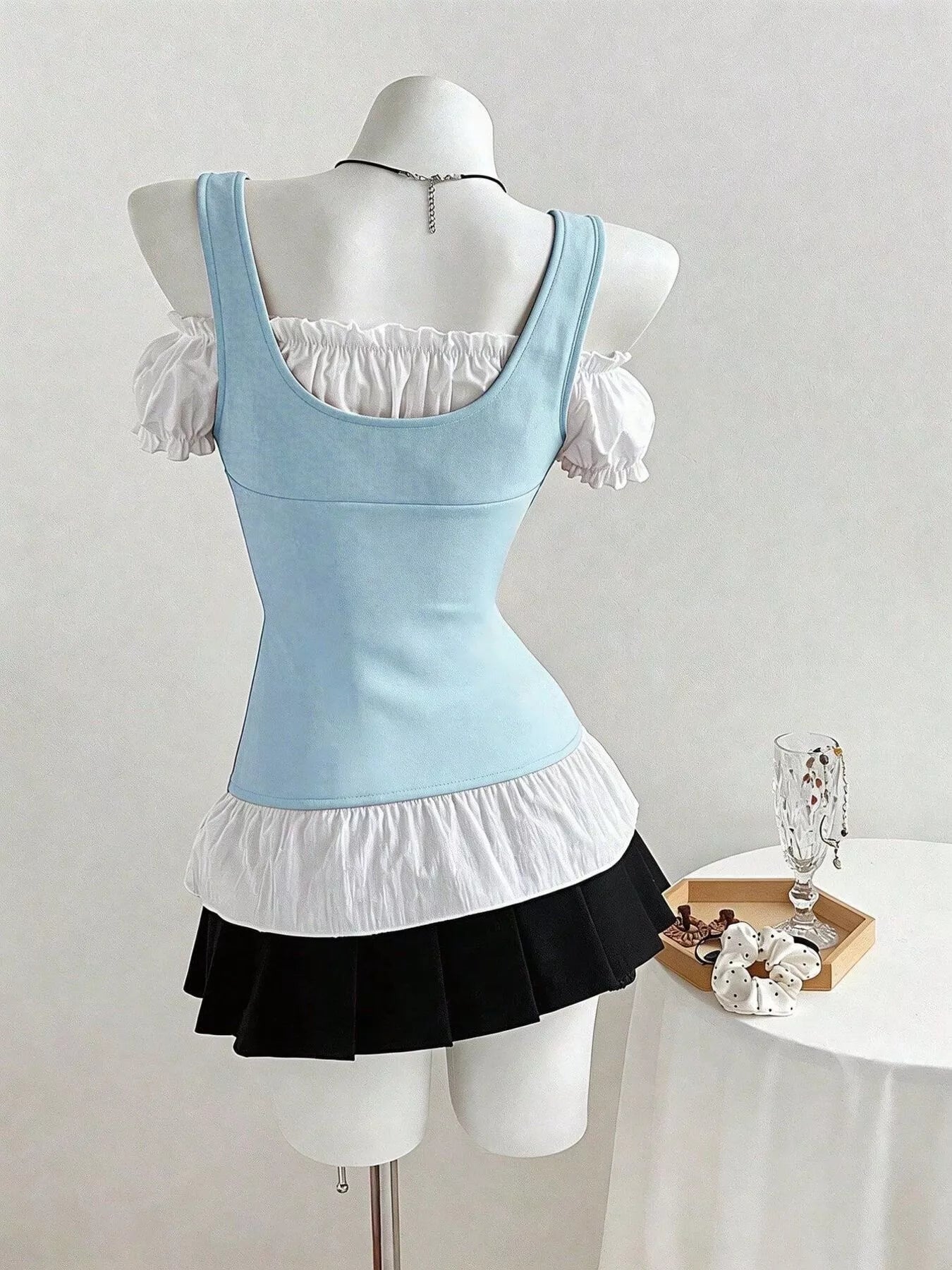 Women's Cold Shoulder Frill Top – Flirty Ruched Style – Chaotic Fashion