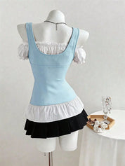 Women's Cold Shoulder Frill Top – Flirty Ruched Style – Chaotic Fashion