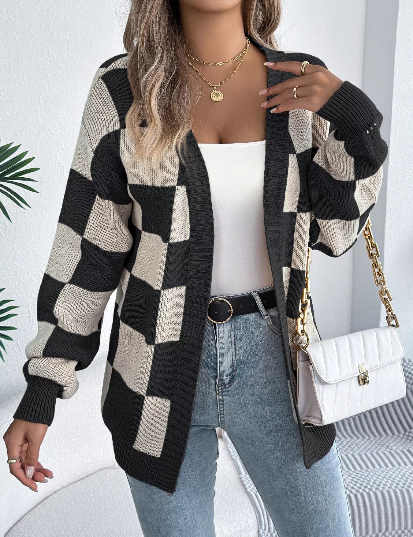 Women's plaid open front cardigan