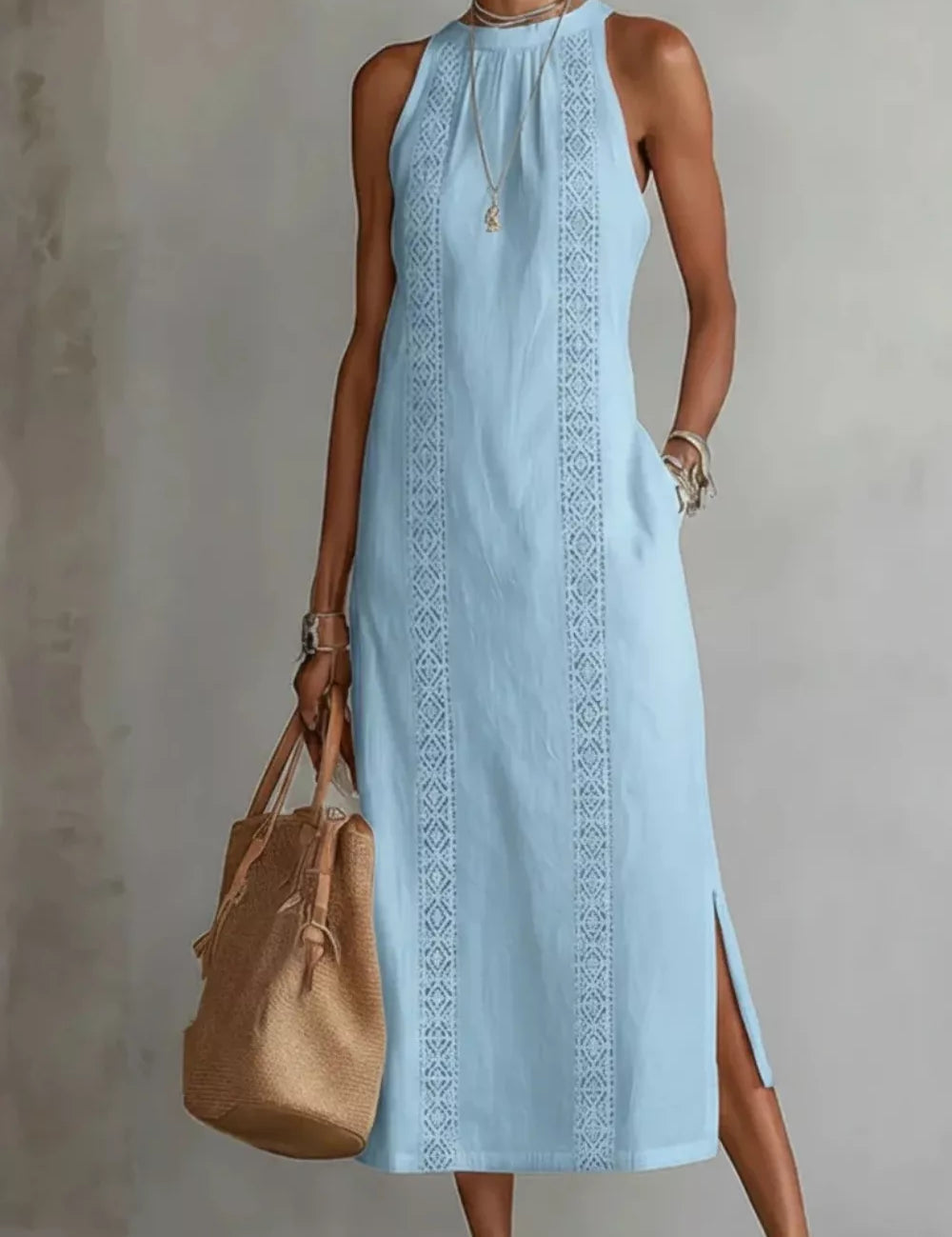 Sleeveless Maxi Dress – Gold Pocket Detail – Chaotic Fashion