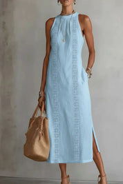 Sleeveless Maxi Dress – Gold Pocket Detail – Chaotic Fashion