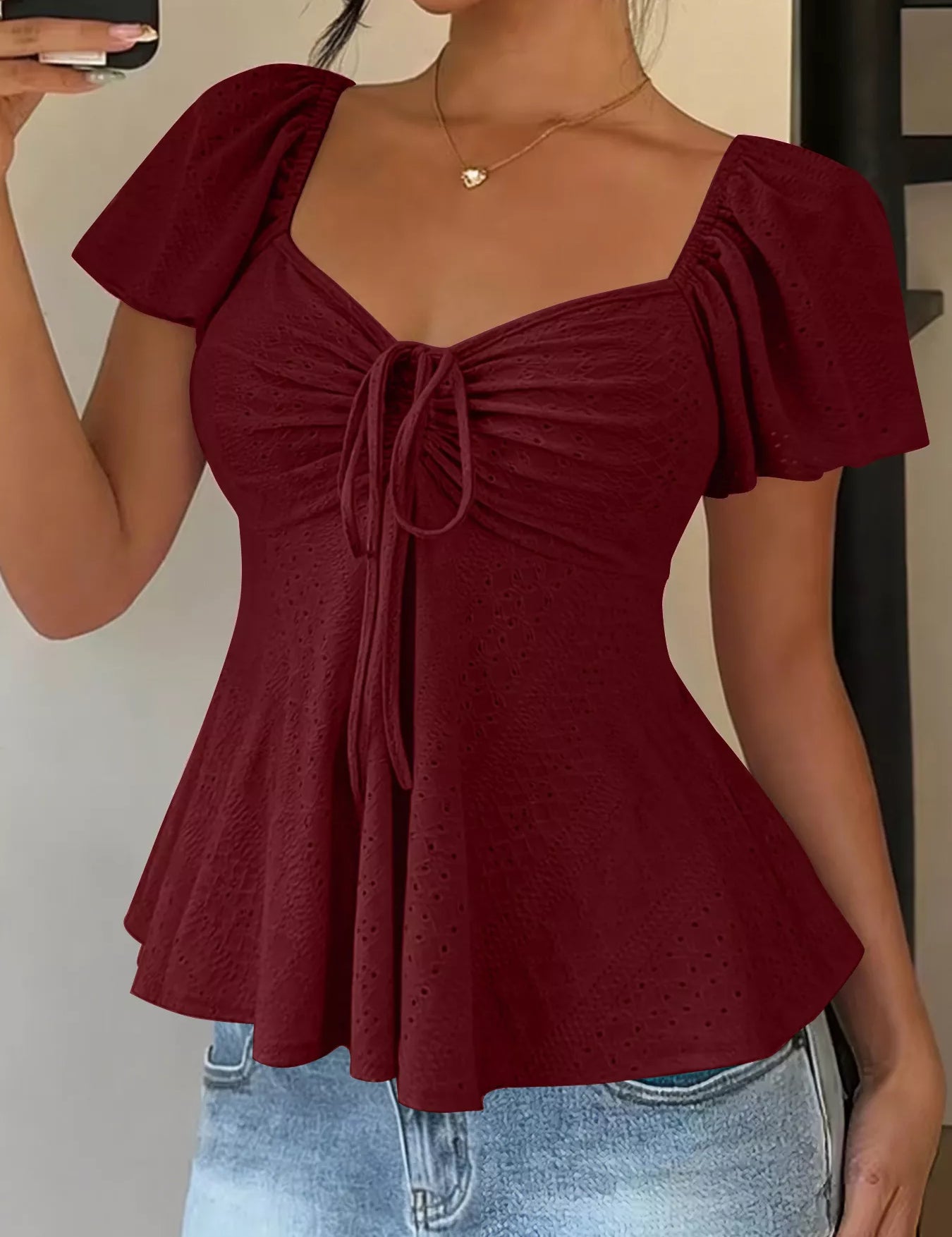 Eyelet Flutter Top – Warm-Weather Blouse – Chaotic Fashion