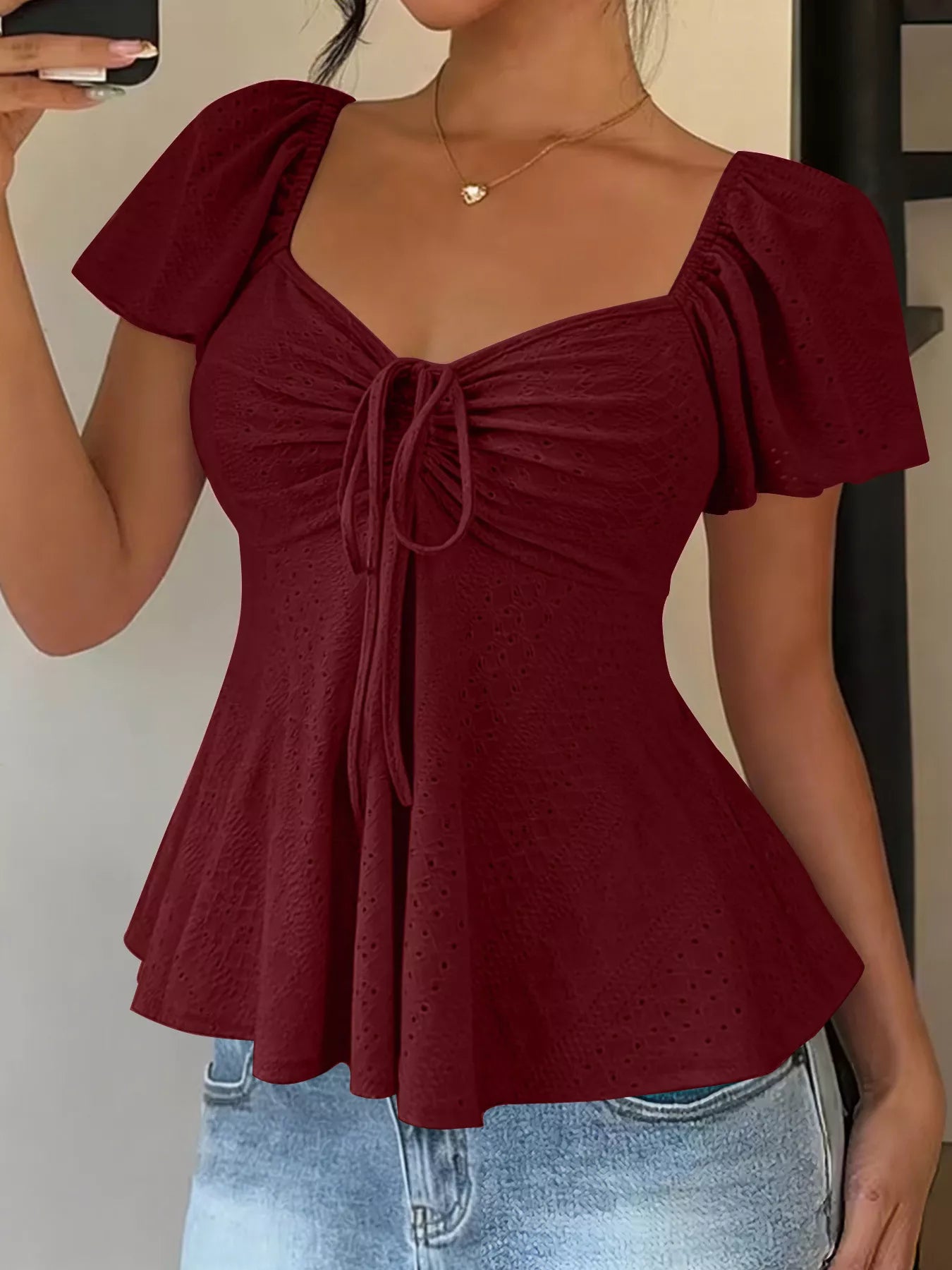 Eyelet Flutter Top – Warm-Weather Blouse – Chaotic Fashion