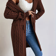 Women’s Long Knit Cardigan | V-Neck Hooded Drawstring Sweater for Fall & Winter