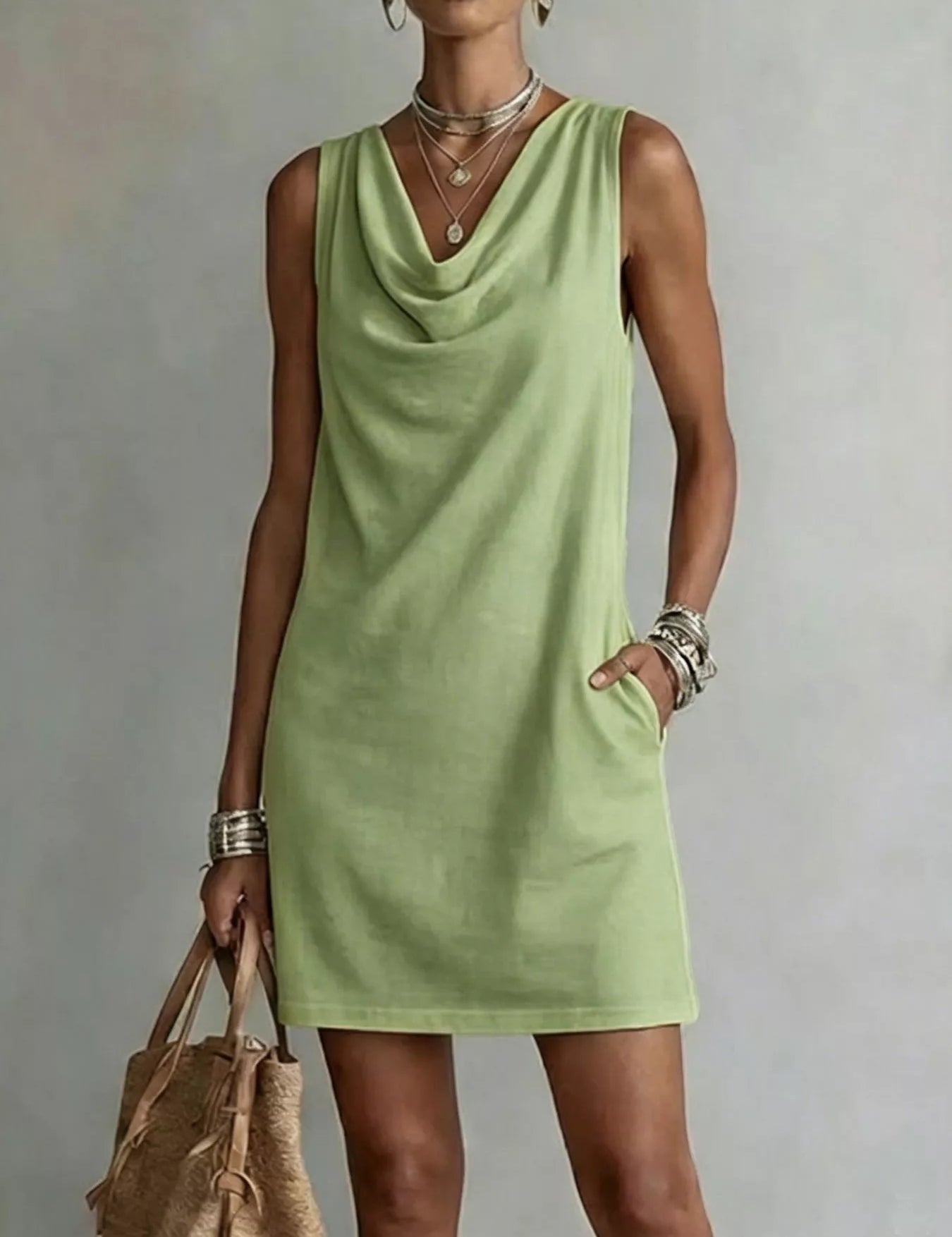 Women's mini dress, cowl neck sleeveless