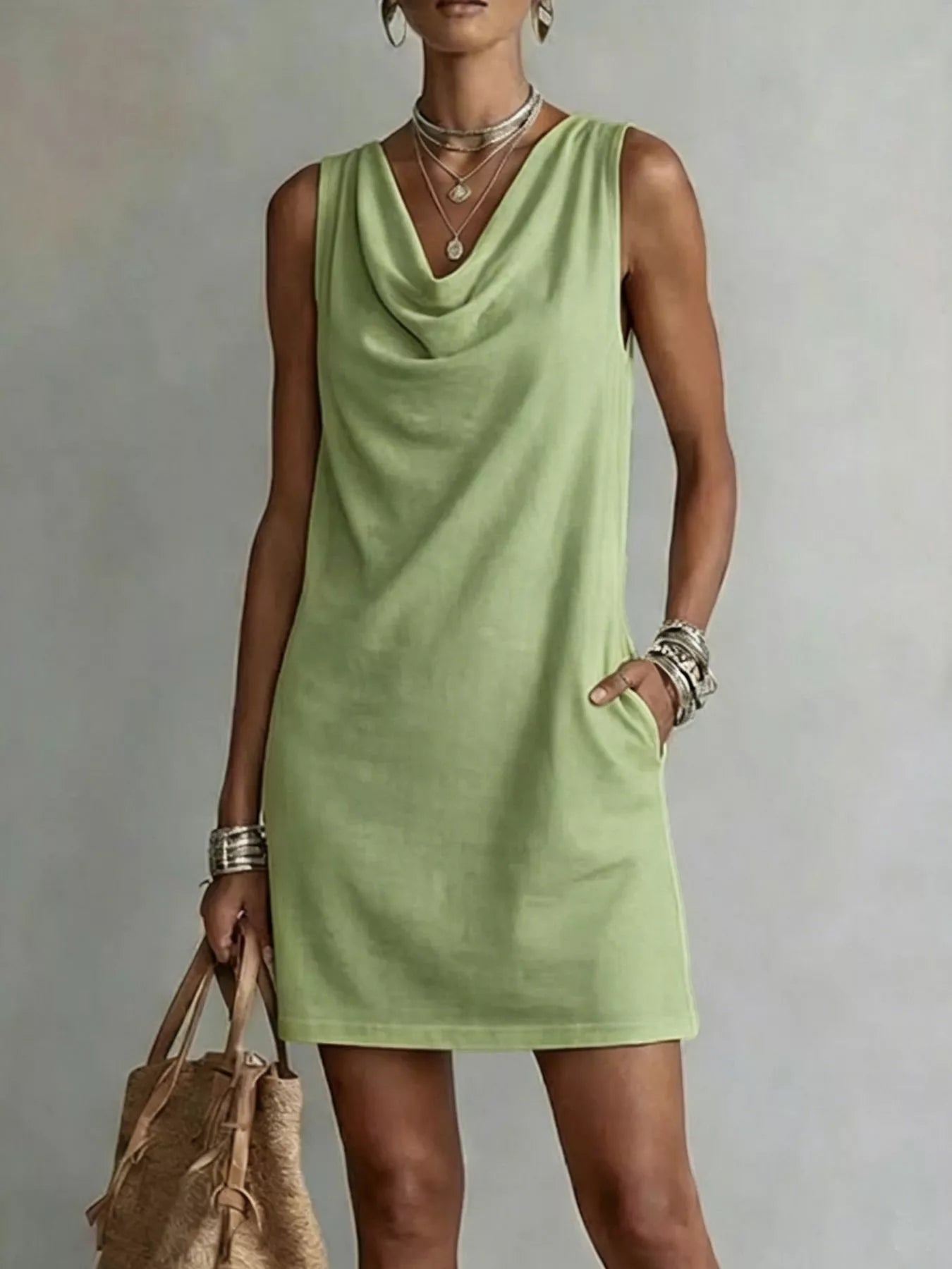 Women's mini dress, cowl neck sleeveless