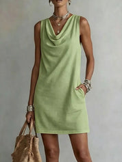Women's mini dress, cowl neck sleeveless