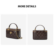 Top Grain Leather Quilted Vanity Box Bag