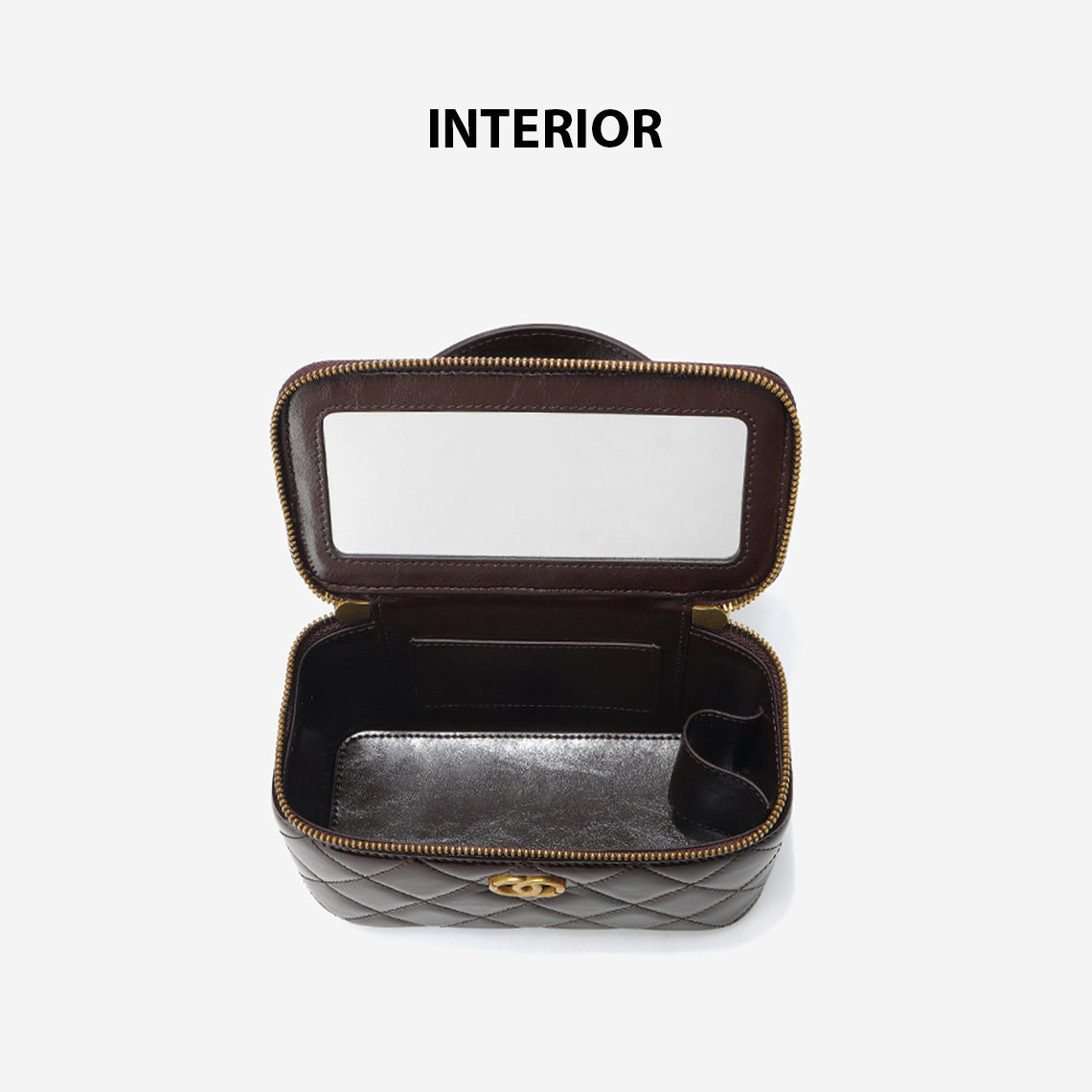 Top Grain Leather Quilted Vanity Box Bag