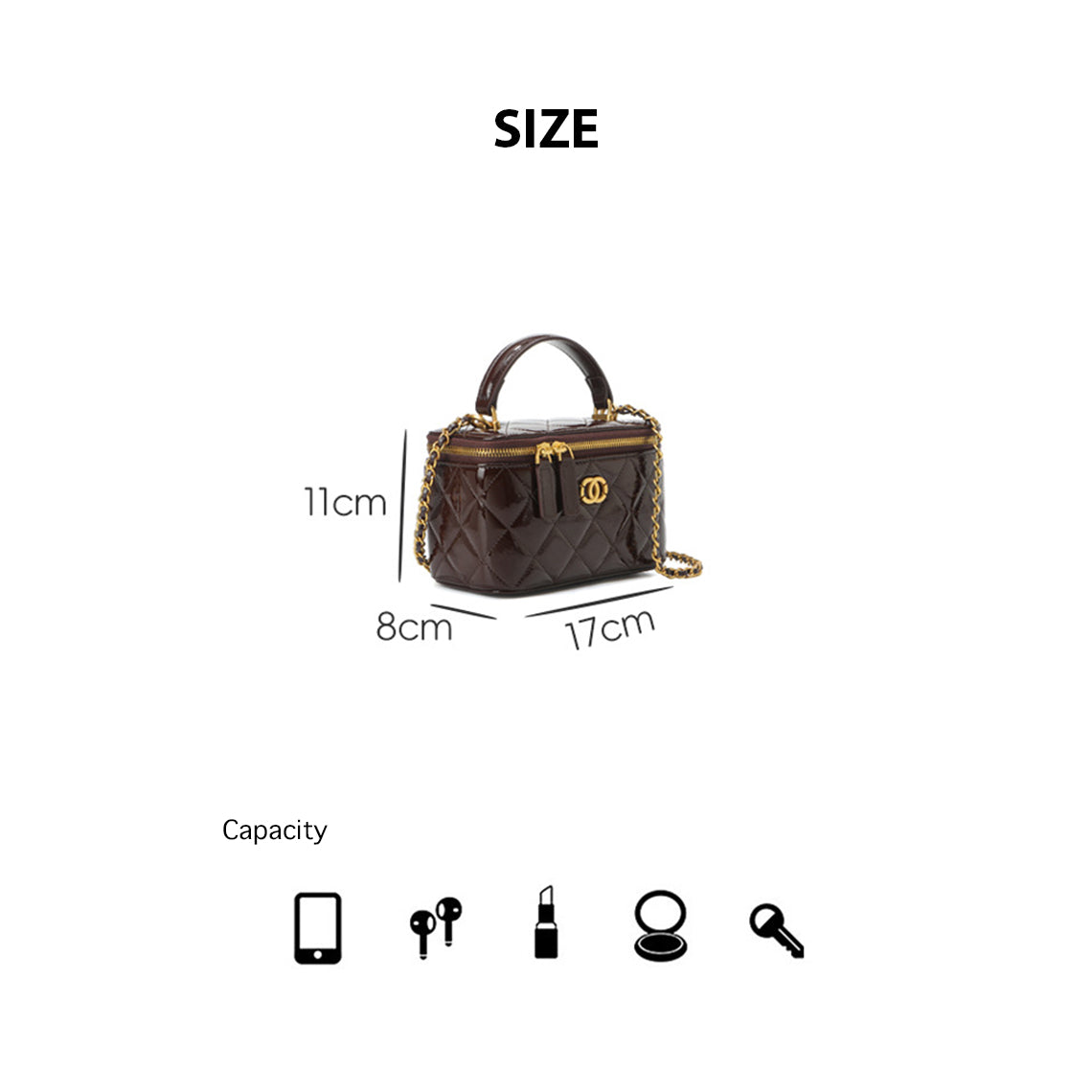 Top Grain Leather Quilted Vanity Box Bag