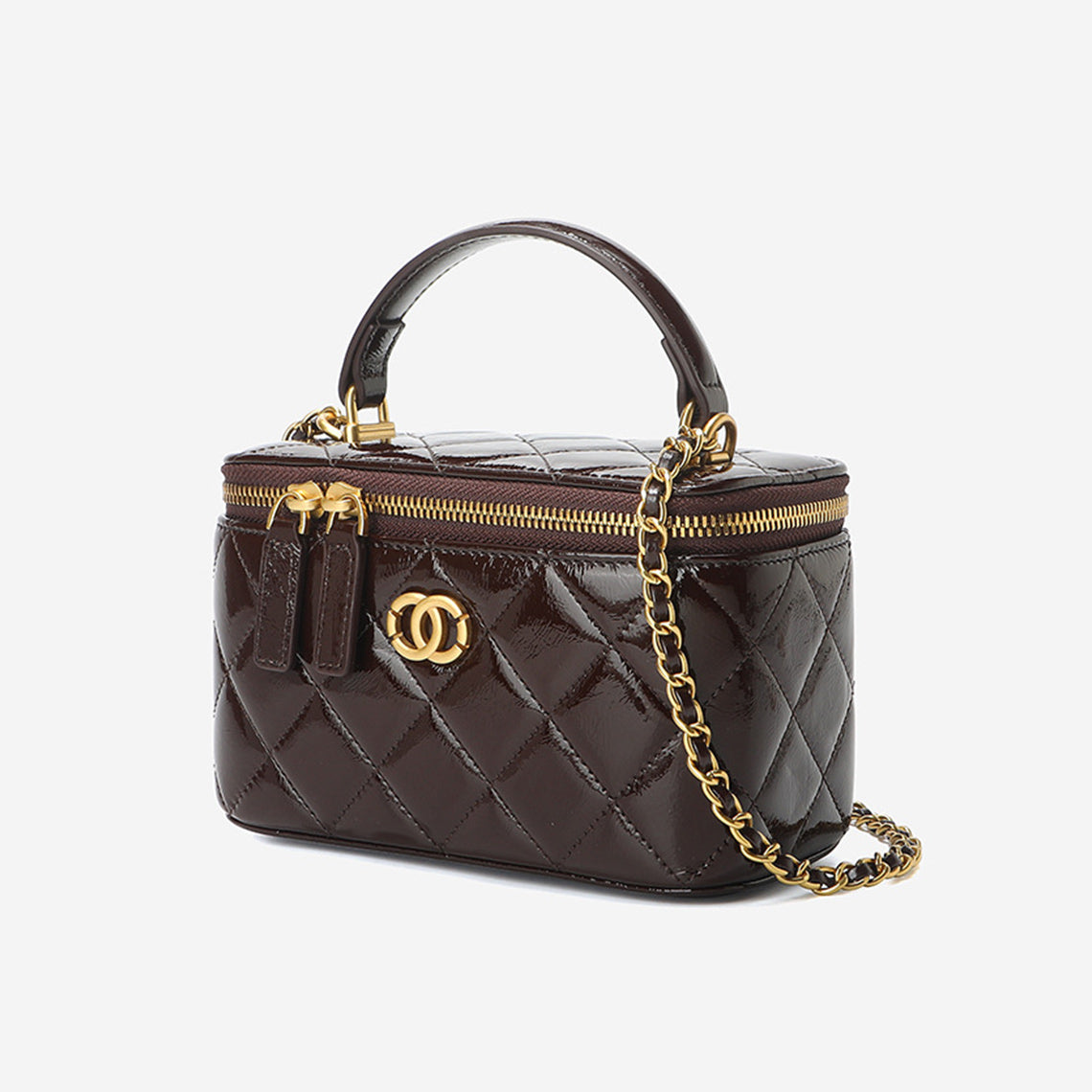 Top Grain Leather Quilted Vanity Box Bag
