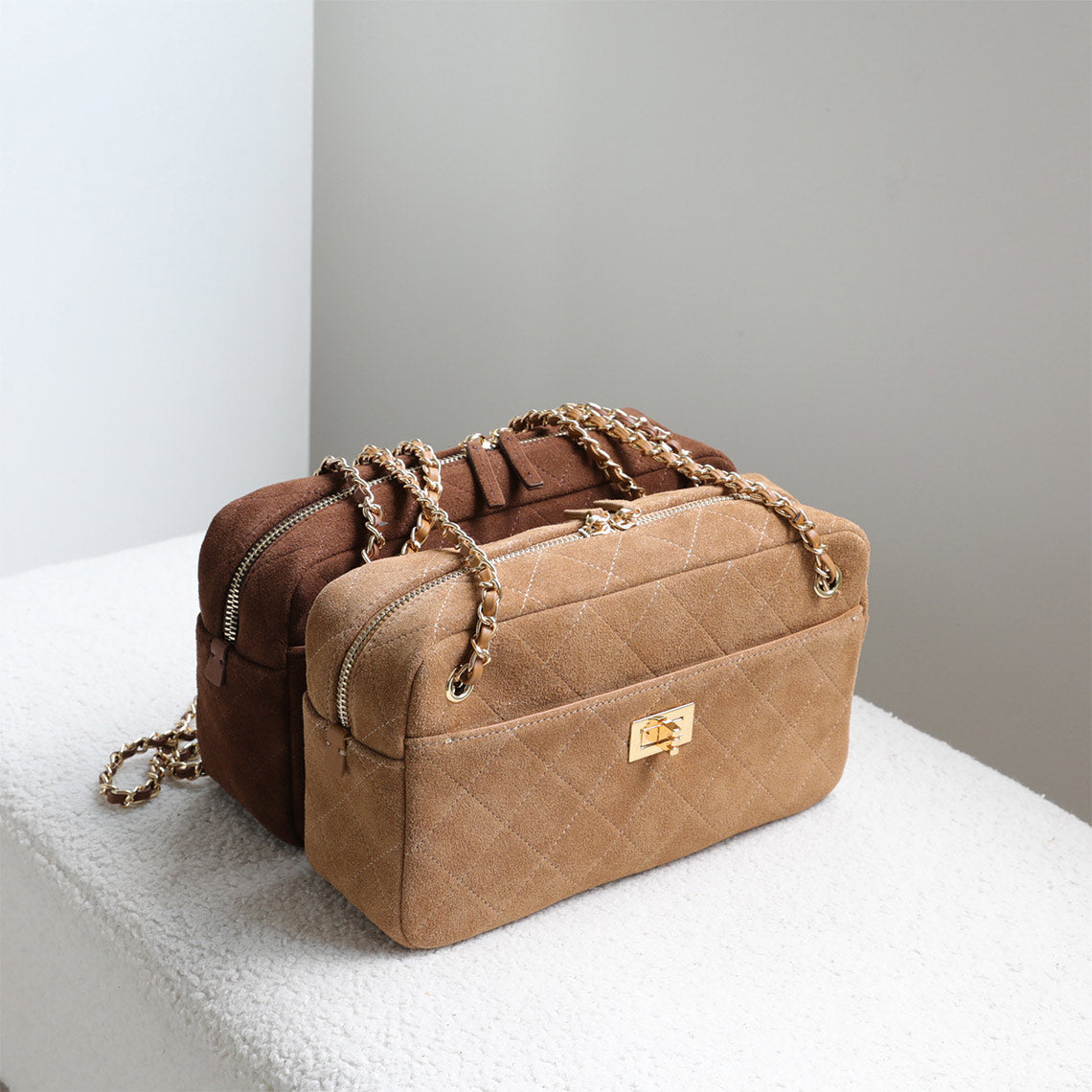 Suede Quilted Camera Bag