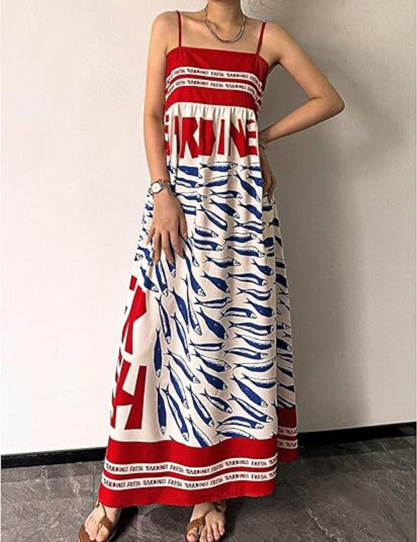 Maxi Dress – Sardine Print in Red – Chaotic Fashion