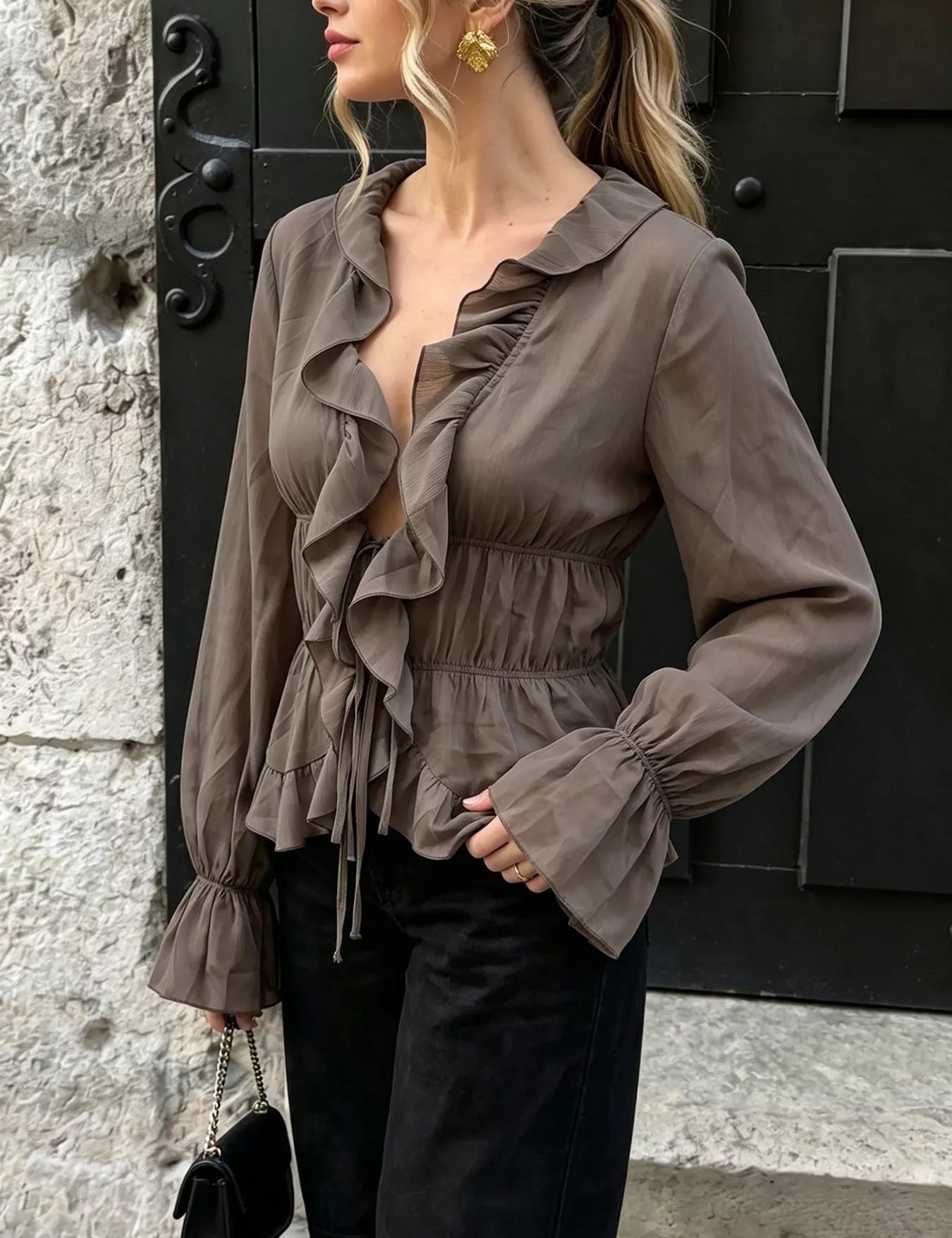 Women's blouse, v-neck, long sleeve
